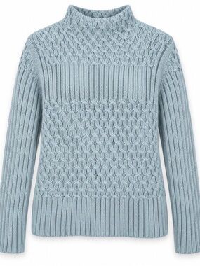 Vintage Jessica Sport Mohair Blend Cable Knit Mock Neck Sweater L Light Blue
